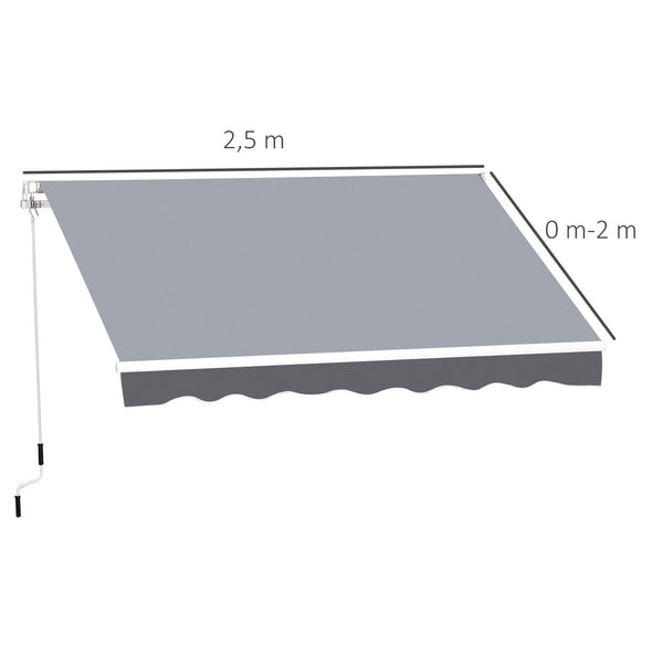 Store banne manuel rétractable dim. 2,5L x 2l (avancée) m inclinaison réglable store banne alu. polyester imperméabilisé haute densité gris