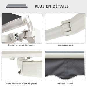 Store banne manuel rétractable dim. 2,5L x 2l (avancée) m inclinaison réglable store banne alu. polyester imperméabilisé haute densité gris