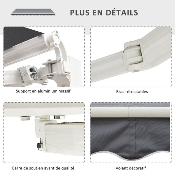 Store banne manuel rétractable dim. 2,5L x 2l (avancée) m inclinaison réglable store banne alu. polyester imperméabilisé haute densité gris
