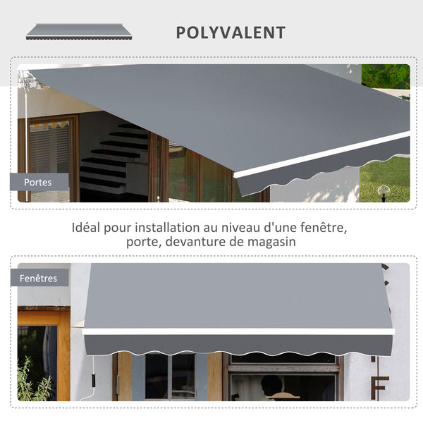Store banne manuel rétractable dim. 2,5L x 2l (avancée) m inclinaison réglable store banne alu. polyester imperméabilisé haute densité gris