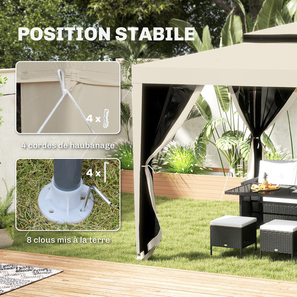 Tonnelle barnum de jardin 3L x 3l m avec 4 moustiquaires amovibles - double toit - beige