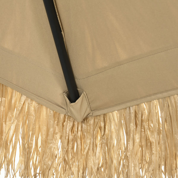 Parasol de jardin extérieur à franges 2,65 m parasol inclinable avec ouverture fermeture manivelle toile 180 g/m², 8 baleines, style Hawaïen pour balcon, piscine, terrasse, kaki