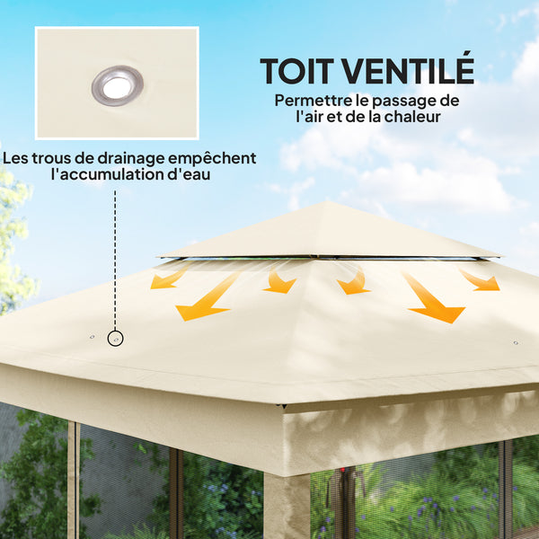 Tonnelle de jardin exterieur Pop-up barum Pliant, 3 x 3 m, Métal Polyester, imperméabilisé Anti UV, moustiquaires + Sac de Transport, crème