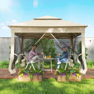 Tonnelle de jardin exterieur Pop-up barum Pliant, 3 x 3 m, Métal Polyester, imperméabilisé Anti UV, moustiquaires + Sac de Transport, crème