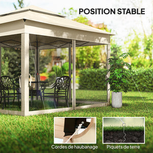 Tonnelle de jardin exterieur Pop-up barum Pliant, 3 x 3 m, Métal Polyester, imperméabilisé Anti UV, moustiquaires + Sac de Transport, crème