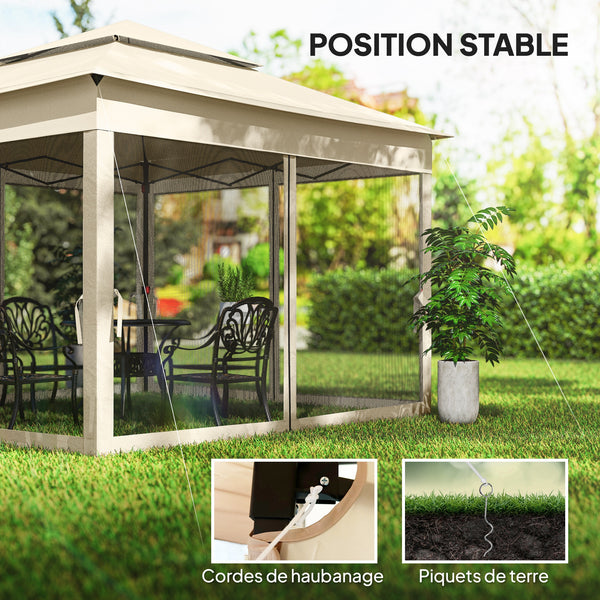 Tonnelle de jardin exterieur Pop-up barum Pliant, 3 x 3 m, Métal Polyester, imperméabilisé Anti UV, moustiquaires + Sac de Transport, crème