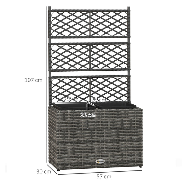 Jardinière pour plantes avec treillis 2 pots bac à plante jardinière 22L jardin balcon patio terrasse extérieur en résine tressée et acier 57 x 30 x 107 cm gris