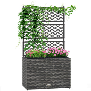 Jardinière pour plantes avec treillis 2 pots bac à plante jardinière 22L jardin balcon patio terrasse extérieur en résine tressée et acier 57 x 30 x 107 cm gris