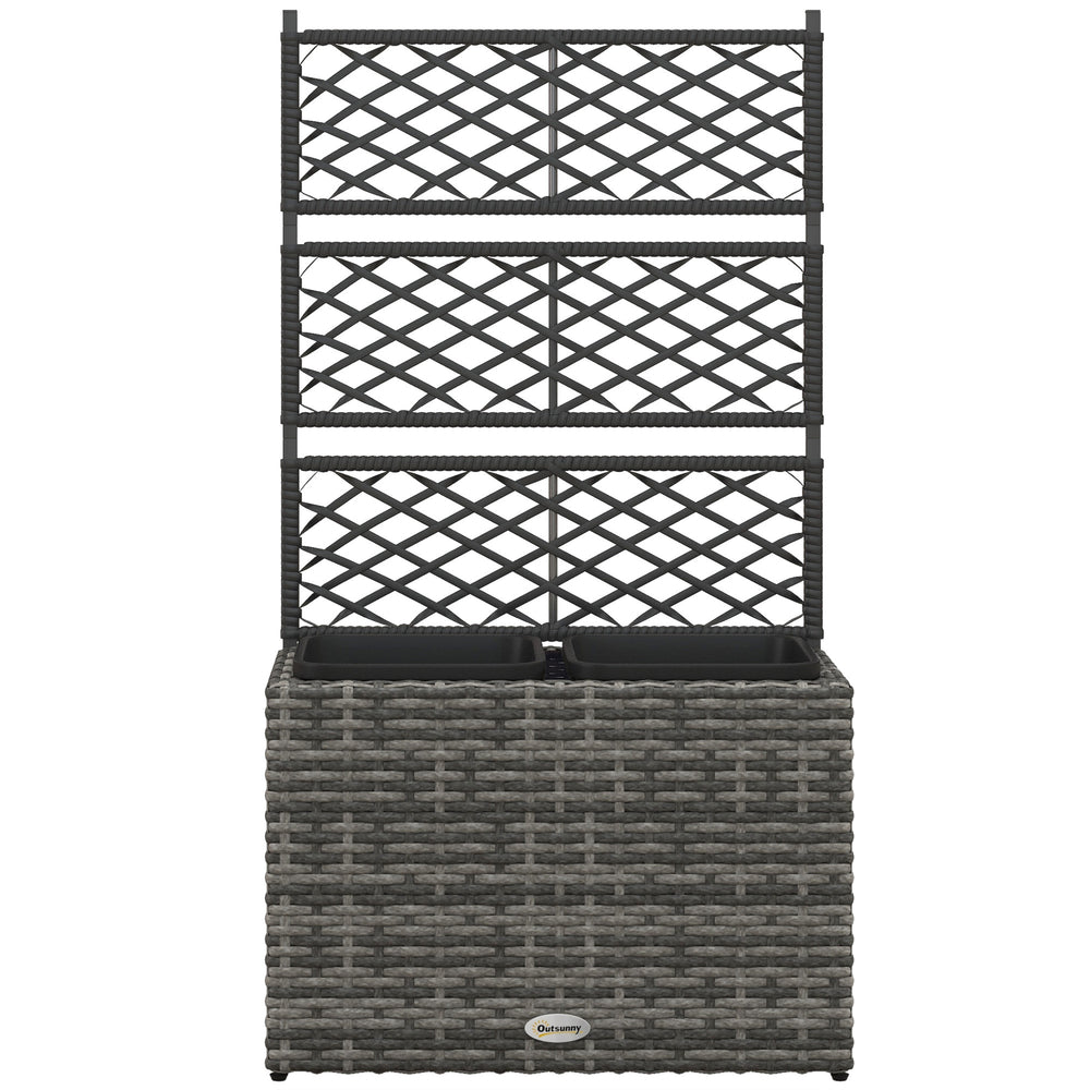 Jardinière pour plantes avec treillis 2 pots bac à plante jardinière 22L jardin balcon patio terrasse extérieur en résine tressée et acier 57 x 30 x 107 cm gris