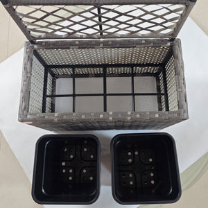 Jardinière pour plantes avec treillis 2 pots bac à plante jardinière 22L jardin balcon patio terrasse extérieur en résine tressée et acier 57 x 30 x 107 cm gris
