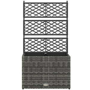 Jardinière pour plantes avec treillis 2 pots bac à plante jardinière 22L jardin balcon patio terrasse extérieur en résine tressée et acier 57 x 30 x 107 cm gris