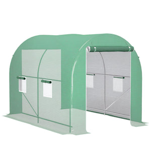 Serre de Jardin Tunnel Surface Sol 6 m² 3L x 2l x 2,10H m châssis Tubulaire renforcé Double Porte zippée 4 fenêtres enroulables Vert