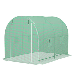 Serre de Jardin Tunnel Surface Sol 6 m² 3L x 2l x 2,10H m châssis Tubulaire renforcé Double Porte zippée 4 fenêtres enroulables Vert