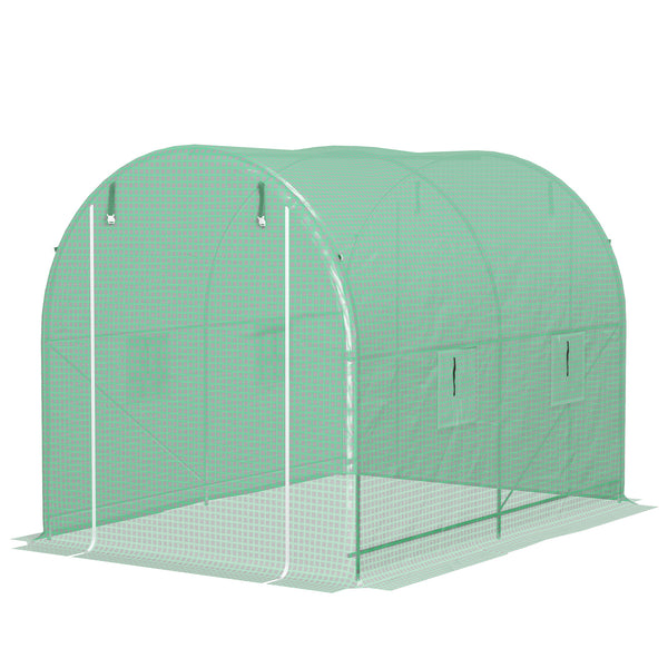 Serre de Jardin Tunnel Surface Sol 6 m² 3L x 2l x 2,10H m châssis Tubulaire renforcé Double Porte zippée 4 fenêtres enroulables Vert