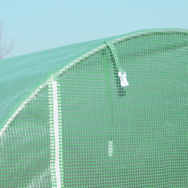 Serre de Jardin Tunnel Surface Sol 6 m² 3L x 2l x 2,10H m châssis Tubulaire renforcé Double Porte zippée 4 fenêtres enroulables Vert