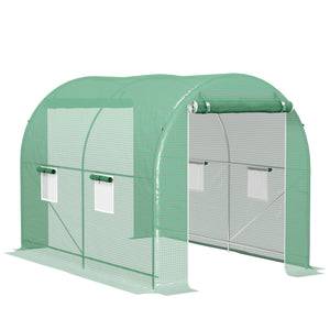 Serre de Jardin Tunnel Surface Sol 6 m² 3L x 2l x 2,10H m châssis Tubulaire renforcé Double Porte zippée 4 fenêtres enroulables Vert