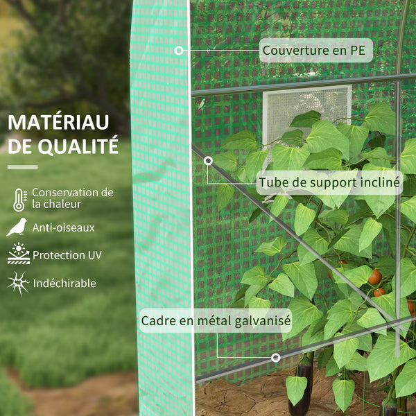 Serre de Jardin Tunnel Surface Sol 6 m² 3L x 2l x 2,10H m châssis Tubulaire renforcé Double Porte zippée 4 fenêtres enroulables Vert