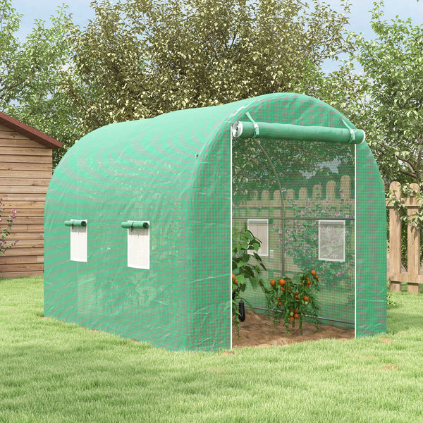 Serre de Jardin Tunnel Surface Sol 6 m² 3L x 2l x 2,10H m châssis Tubulaire renforcé Double Porte zippée 4 fenêtres enroulables Vert