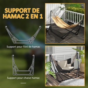 Support avec hamac pliable en acier, support 2 en 1 pour hamac ou chaise suspendue, sac de transport inclus, dim. 263L x 89l x 100H cm