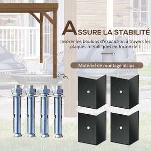 Pergola jardin extérieur 4 x 3 m pergola en bois traditionnelle autoportante avec 4 pieds Toit terrasse à décorer - marron