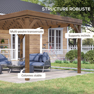 Pergola jardin extérieur 4 x 3 m pergola en bois traditionnelle autoportante avec 4 pieds Toit terrasse à décorer - marron