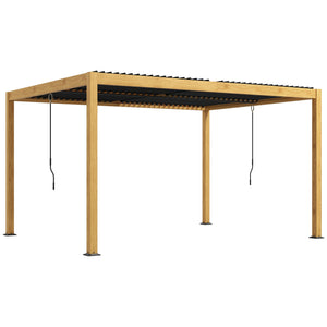 Pergola bioclimatique en aluminium 3 x 4 m pergola jardin extérieur avec lames orientables manivelle, style contemporain - noir et naturel effet grain de bois