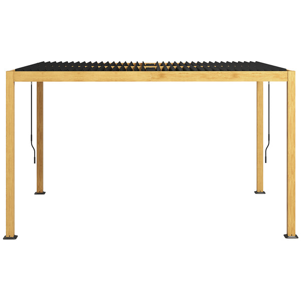 Pergola bioclimatique en aluminium 3 x 4 m pergola jardin extérieur avec lames orientables manivelle, style contemporain - noir et naturel effet grain de bois