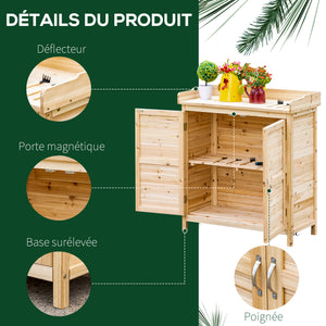 Armoire de jardin remise pour outils sur pied placard avec double porte et étagère interne en bois massif sapin pré-huilé dim. 83L x 40l x 92H cm naturel