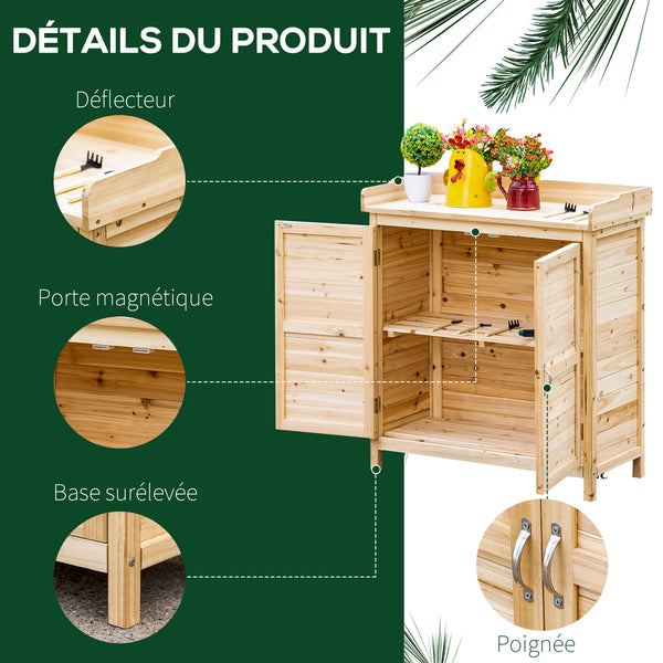 Armoire de jardin remise pour outils sur pied placard avec double porte et étagère interne en bois massif sapin pré-huilé dim. 83L x 40l x 92H cm naturel