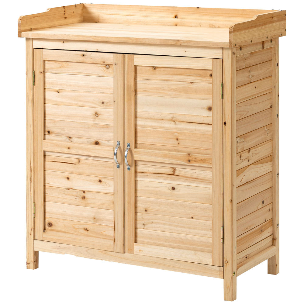Armoire de jardin remise pour outils sur pied placard avec double porte et étagère interne en bois massif sapin pré-huilé dim. 83L x 40l x 92H cm naturel