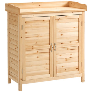 Armoire de jardin remise pour outils sur pied placard avec double porte et étagère interne en bois massif sapin pré-huilé dim. 83L x 40l x 92H cm naturel