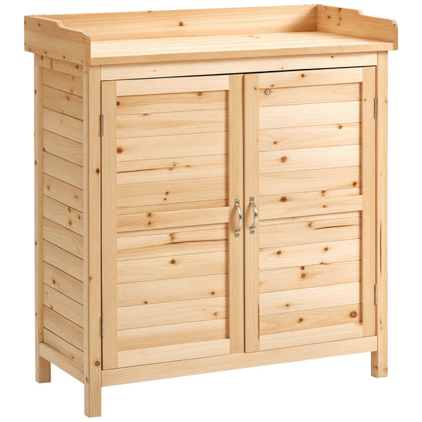 Armoire de jardin remise pour outils sur pied placard avec double porte et étagère interne en bois massif sapin pré-huilé dim. 83L x 40l x 92H cm naturel
