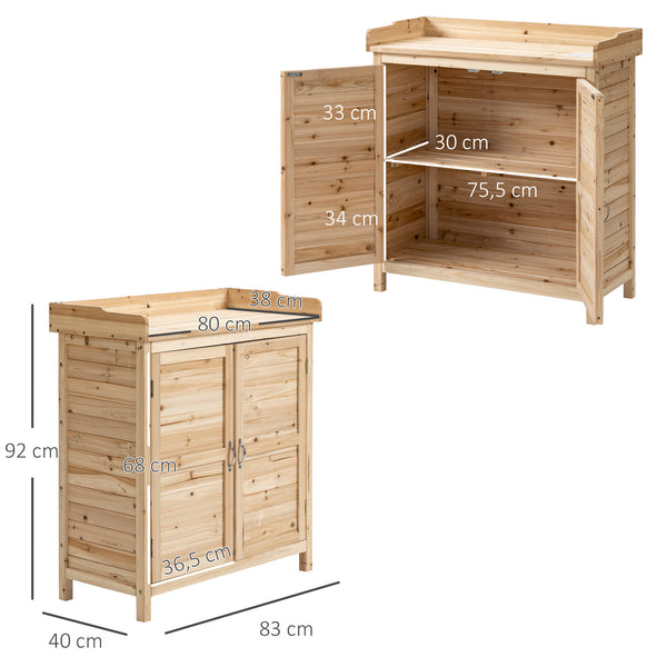 Armoire de jardin remise pour outils sur pied placard avec double porte et étagère interne en bois massif sapin pré-huilé dim. 83L x 40l x 92H cm naturel