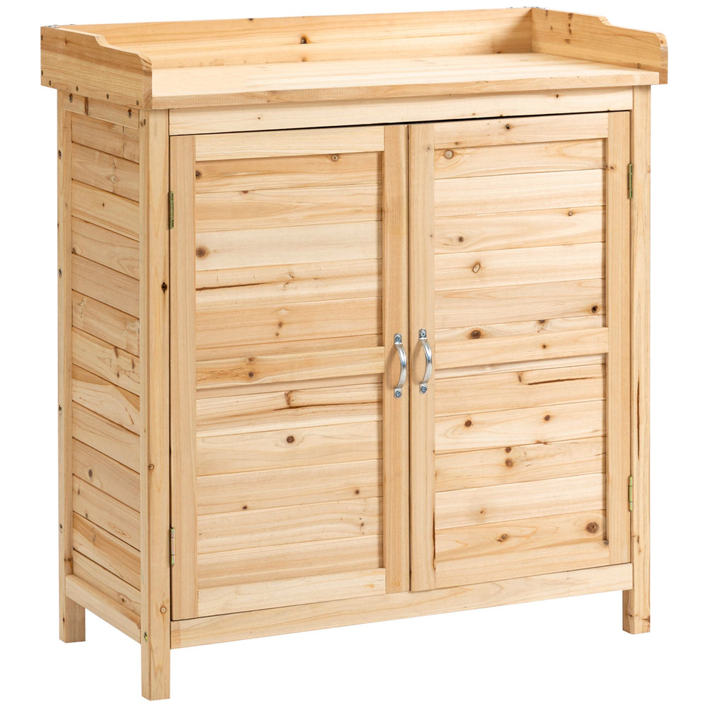 Armoire de jardin remise pour outils sur pied placard avec double porte et étagère interne en bois massif sapin pré-huilé dim. 83L x 40l x 92H cm naturel