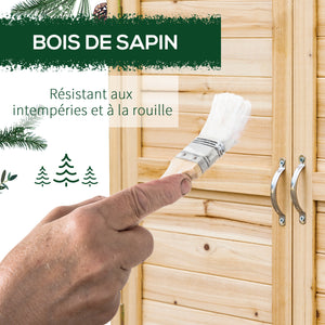 Armoire de jardin remise pour outils sur pied placard avec double porte et étagère interne en bois massif sapin pré-huilé dim. 83L x 40l x 92H cm naturel