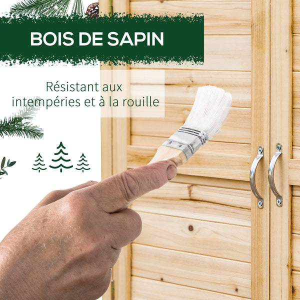Armoire de jardin remise pour outils sur pied placard avec double porte et étagère interne en bois massif sapin pré-huilé dim. 83L x 40l x 92H cm naturel
