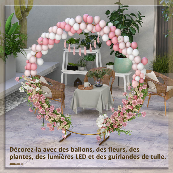Décoration de kit d'arche de ballon rond arche de jardin arche à rosiers arche pour plantes grimpantes pour mariage, anniversaire, cérémonie et banquet en acier doré 2,24 m