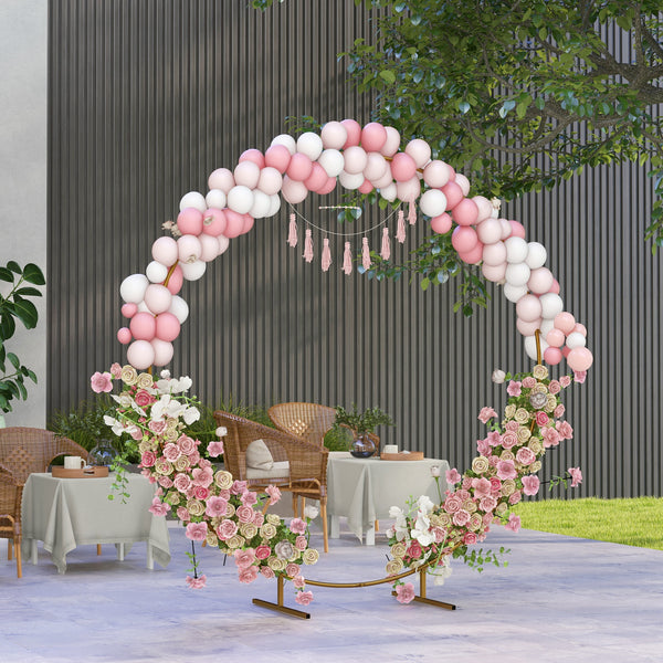 Décoration de kit d'arche de ballon rond arche de jardin arche à rosiers arche pour plantes grimpantes pour mariage, anniversaire, cérémonie et banquet en acier doré 2,24 m