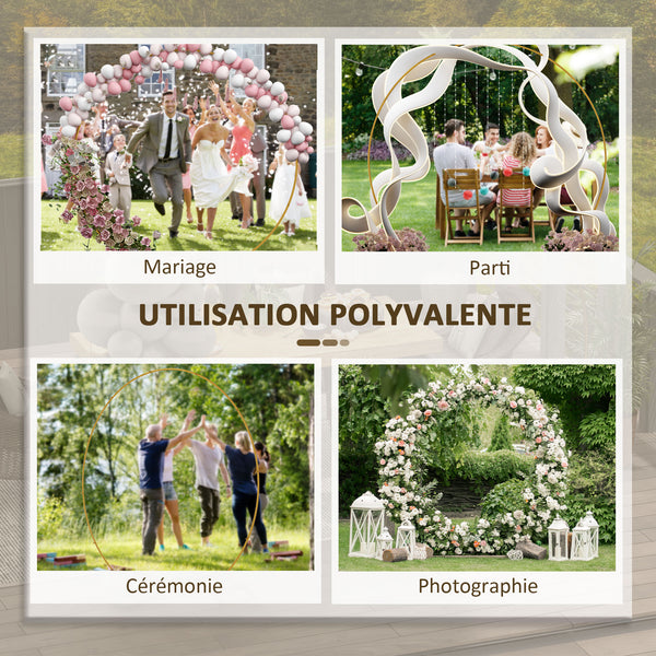 Décoration de kit d'arche de ballon rond arche de jardin arche à rosiers arche pour plantes grimpantes pour mariage, anniversaire, cérémonie et banquet en acier doré 2,24 m