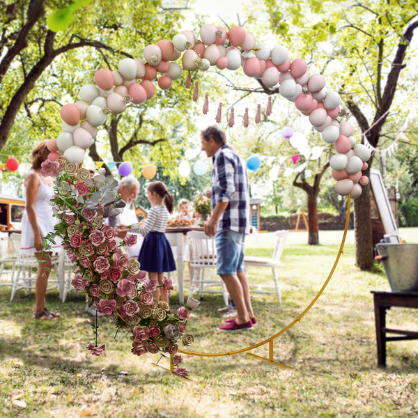 Décoration de kit d'arche de ballon rond arche de jardin arche à rosiers arche pour plantes grimpantes pour mariage, anniversaire, cérémonie et banquet en acier doré 2,24 m