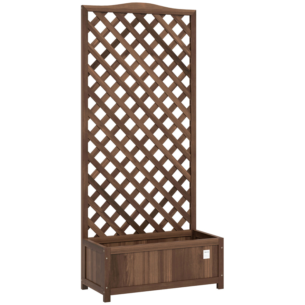 Jardinière avec Treillis - bac à Fleurs - jardinière sur Pied - dim. 76L x 36l x 170H cm - Fond à Lattes - Bois Sapin pré-huilé foncé marron