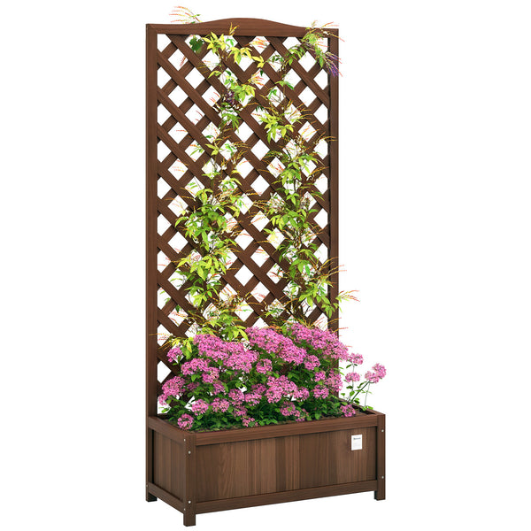 Jardinière avec Treillis - bac à Fleurs - jardinière sur Pied - dim. 76L x 36l x 170H cm - Fond à Lattes - Bois Sapin pré-huilé foncé marron
