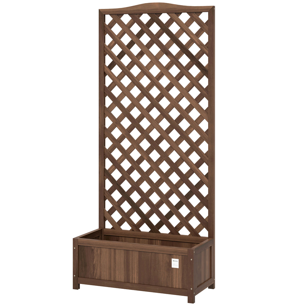 Jardinière avec Treillis - bac à Fleurs - jardinière sur Pied - dim. 76L x 36l x 170H cm - Fond à Lattes - Bois Sapin pré-huilé foncé marron