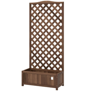 Jardinière avec Treillis - bac à Fleurs - jardinière sur Pied - dim. 76L x 36l x 170H cm - Fond à Lattes - Bois Sapin pré-huilé foncé marron