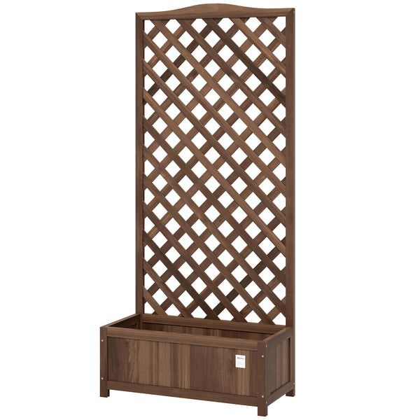 Jardinière avec Treillis - bac à Fleurs - jardinière sur Pied - dim. 76L x 36l x 170H cm - Fond à Lattes - Bois Sapin pré-huilé foncé marron