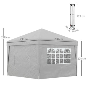 Tonnelle de jardin pop-up pliante tonnelle barnum tente de réception 3 x 3 m anti-UV 30 + avec fenêtres parois latérales sac de transport sacs de sable gris
