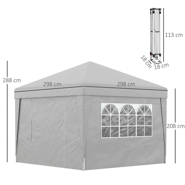 Tonnelle de jardin pop-up pliante tonnelle barnum tente de réception 3 x 3 m anti-UV 30 + avec fenêtres parois latérales sac de transport sacs de sable gris