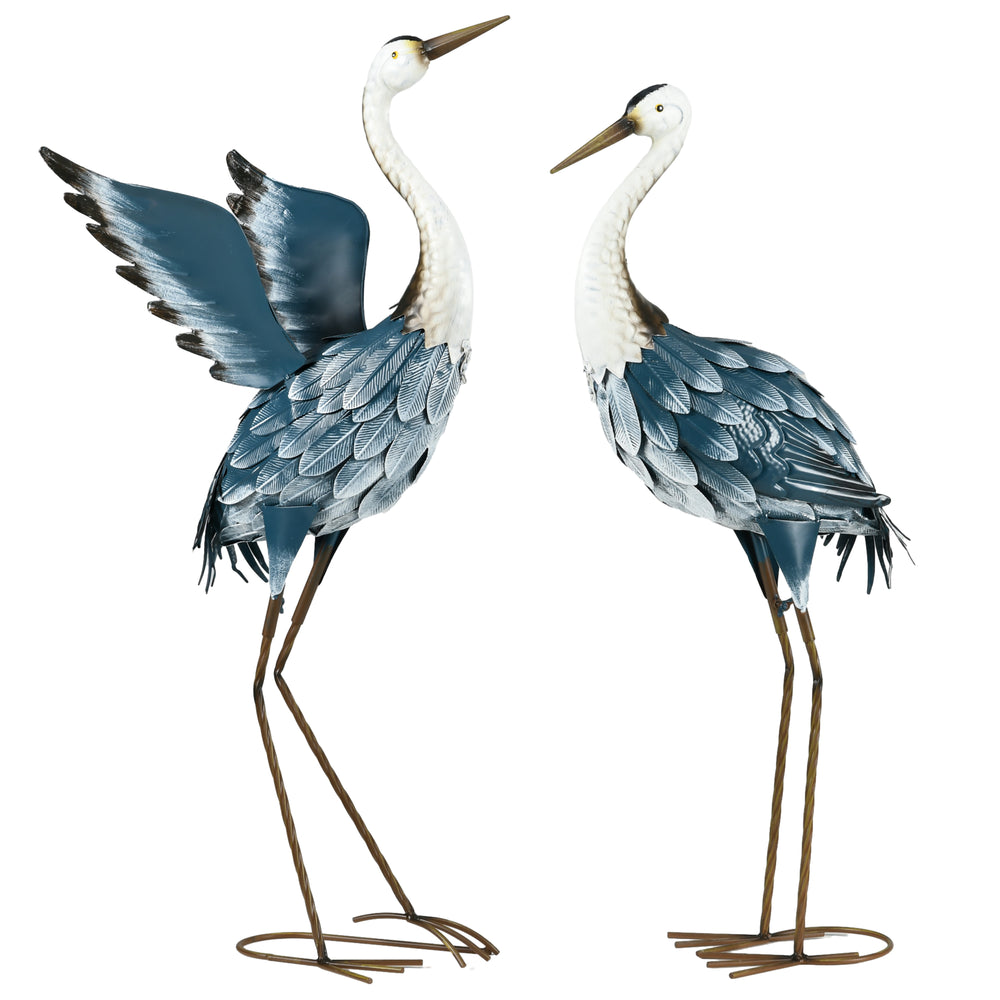 Lot de 2 statues jardin exterieur sculpture de héron en acier, decoration exterieur jardin résistant aux intempéries pour étang, patio, terrasse, pelouse, 74/70cm multicolore